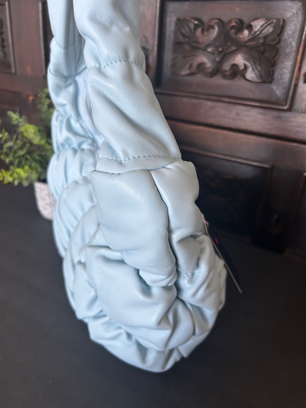 Massmode Light Blue Quilted Ruched Shoulder Bag - Picture 7 of 12